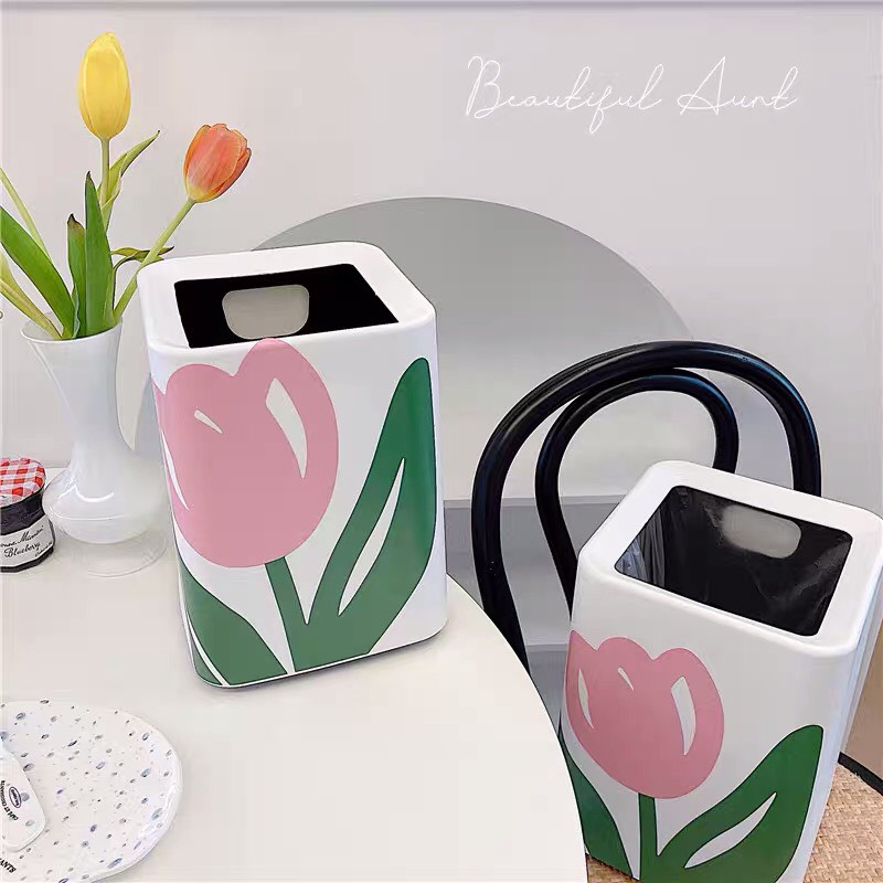 Thùng rác hình hoa tulip hai lớp Có sẵn sáng tạo tiện lợi sạch sẽ đặt phòng ngủ phòng khách Orrder 2 tuần Trang Xuka