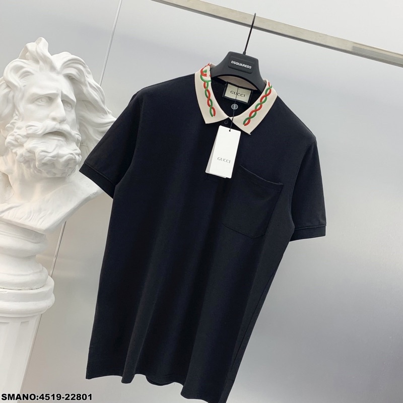 Áo Polo nam cotton gai pha cổ chun màu thêu dây chữ GG PL04P