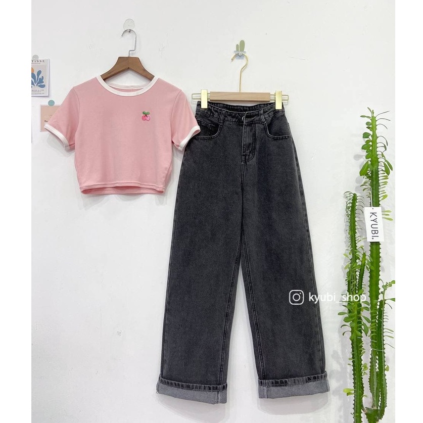 Áo thun croptop PTISE phong cách ulzzang form rộng - Áo phông croptop chất cotton KYUBI CRT21