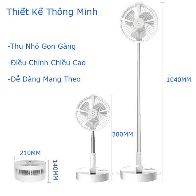 QUẠT SẠC TÍCH ĐIỆN GẤP GỌN DU LỊCH có remote điều khiển từ xa.