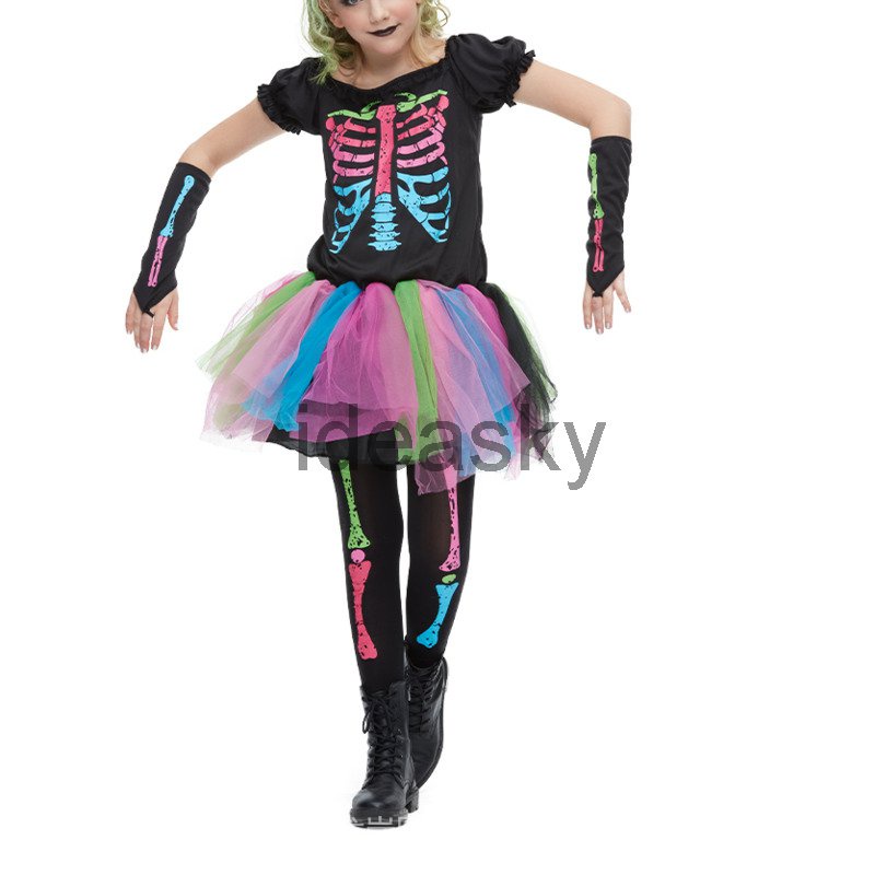 Trang Phục Hóa Trang halloween Bộ Xương Màu Cầu Vồng Mới 2022 Cho Bé Gái