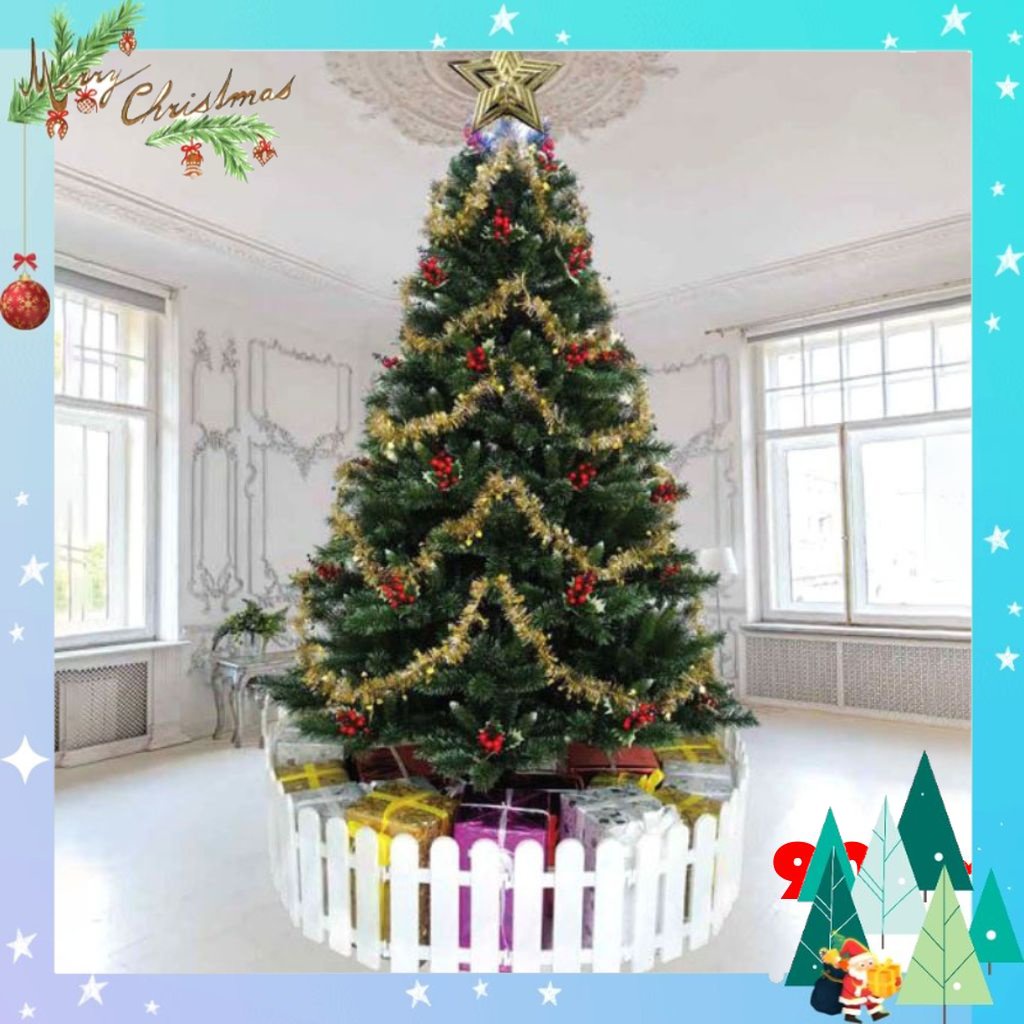 Cây thông noel 3 loại lá 90cm, cây thông noel gắn trái đỏ tán lá dày trang trí giáng sinh trong nhà ngoài trời