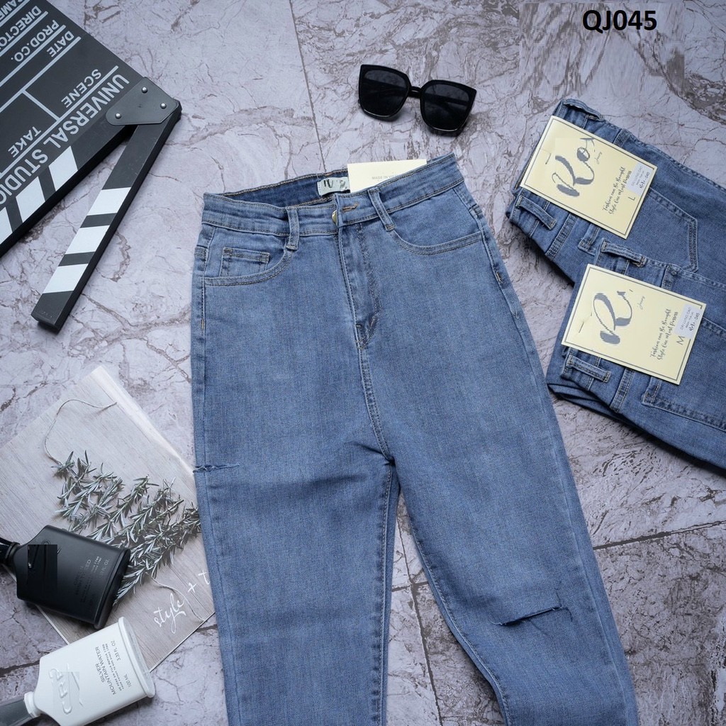 Quần jeans skinny rách gối lưng cao QJ045