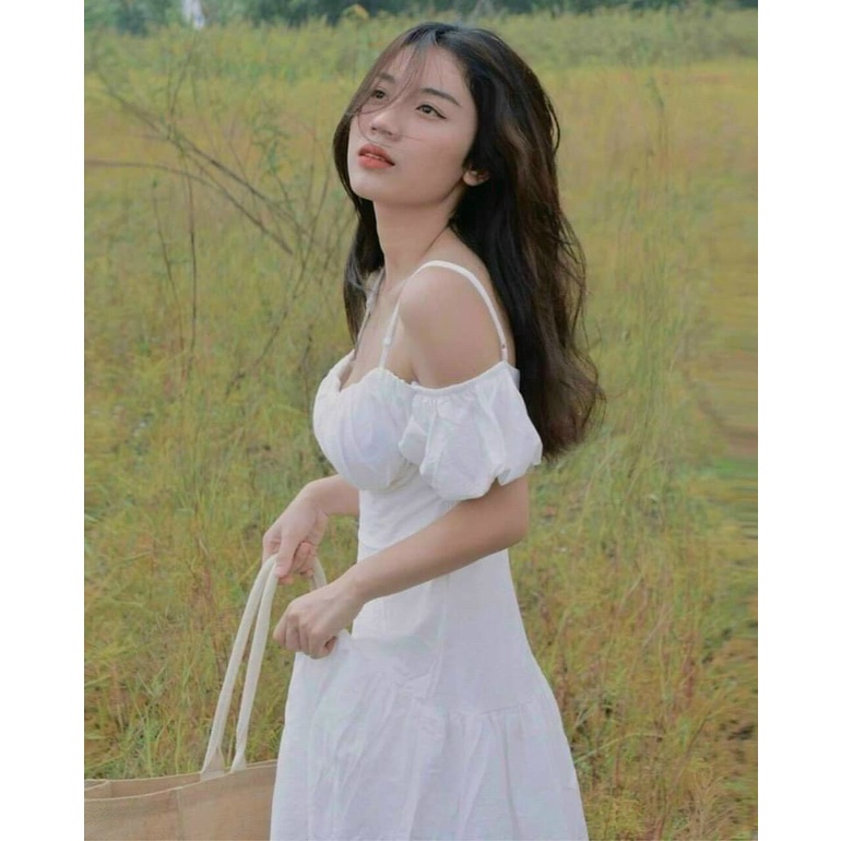 Đầm trắng 2s rớt vai dáng xoè có đệm ngực XUKA-DRESS