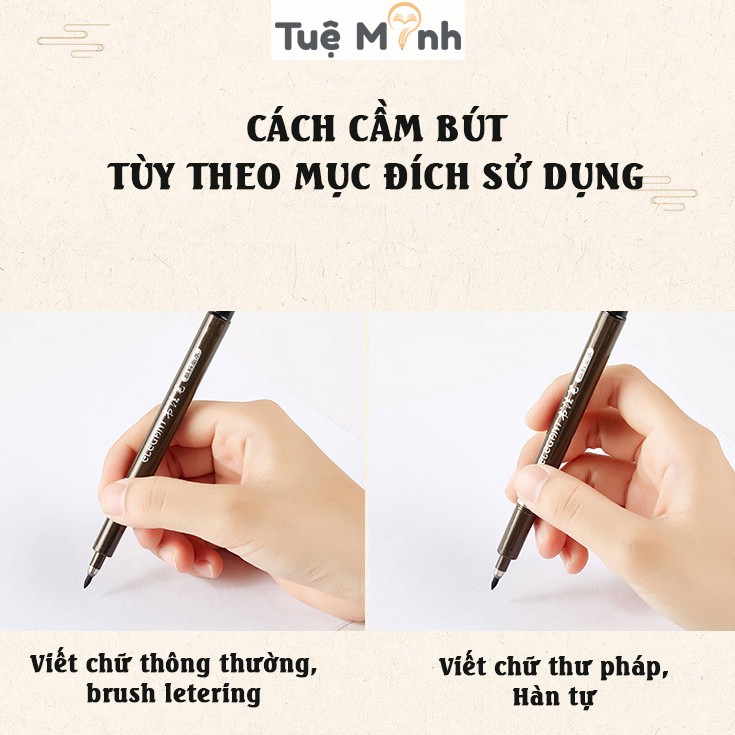 Bút lông đầu cọ brush letering nét thanh nét đậm Baoke Vpp Tuệ Minh B27, bút viết học tiếng Trung chữ Hán