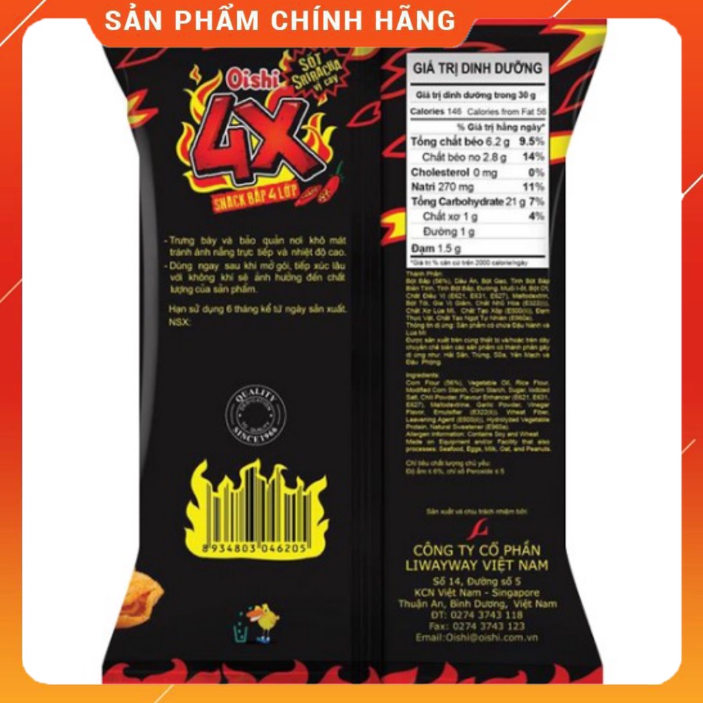 Bim Bim Snack Bắp 4x Vị Sốt SRIRACHA Cay Oishi 35/40g-Ăn Vặt Sumo Snack