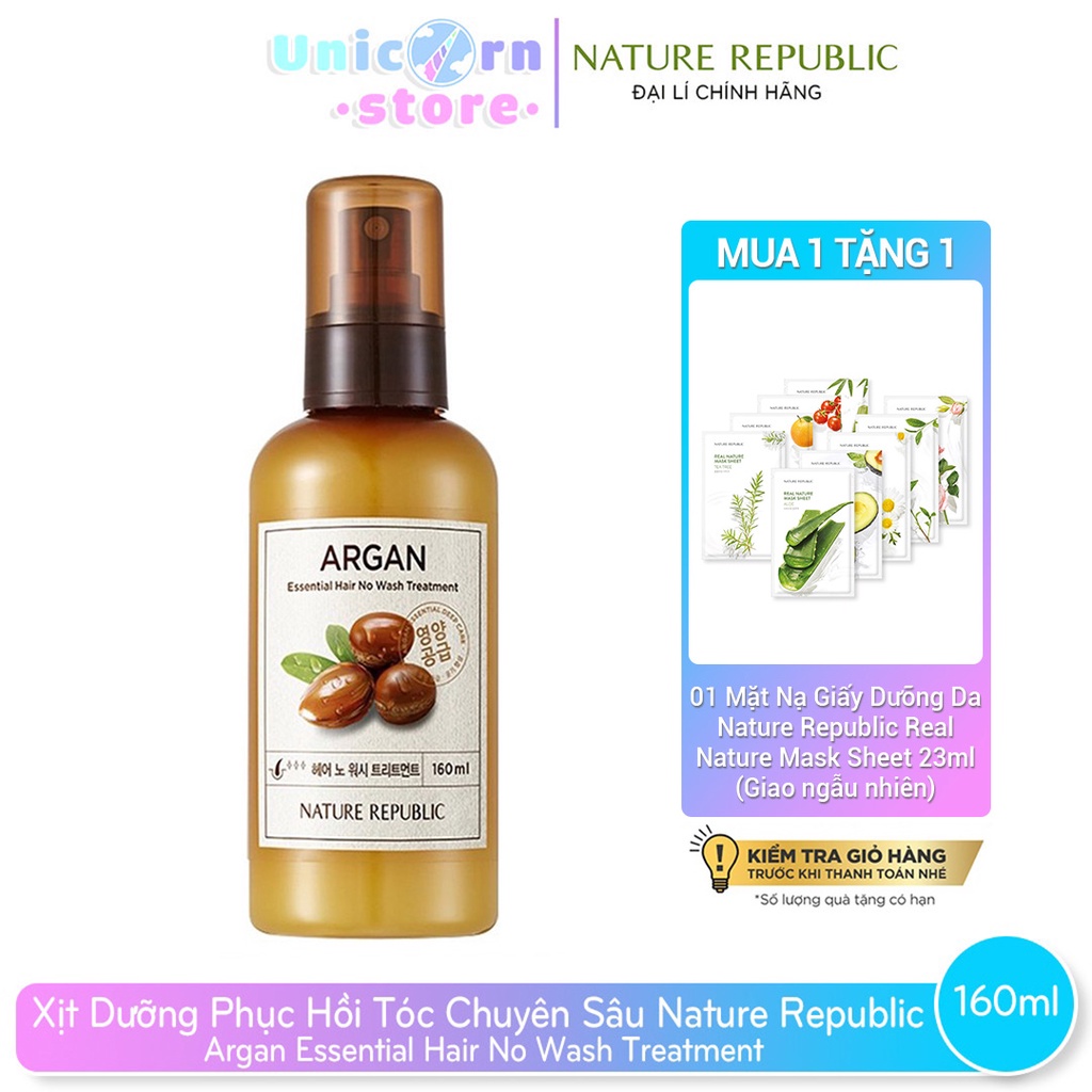 Xịt Dưỡng Phục Hồi Tóc Chuyên Sâu Nature Republic Argan Essential Hair No Wash Treatment 160ml