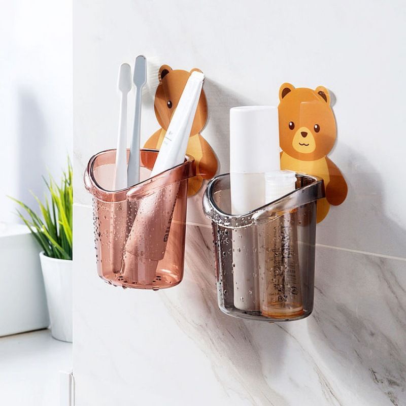 Cốc Gấu Dán Tường Đựng Bàn Chải Kem Đánh Răng Kệ Nhà Tắm Kệ Nhà Bếp Đựng Mỹ Phẩm B214
