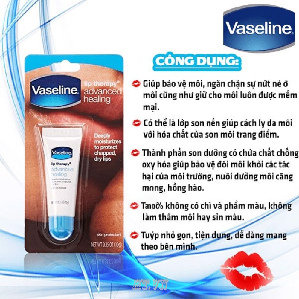 Sáp dưỡng môi Vaseline Lip Therapy Advanced Healing Lip Moisturizer Lip Balm Tube 100% chính hãng