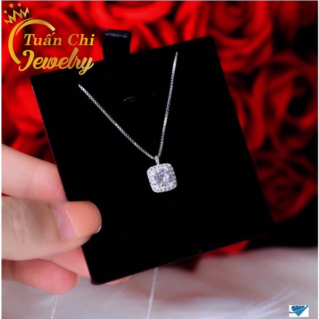 DEAL HOT Dây Chuyền Nữ- Vòng Cổ Bạc Mặt Đá Vuông Sang Chảnh, Nổi Bật