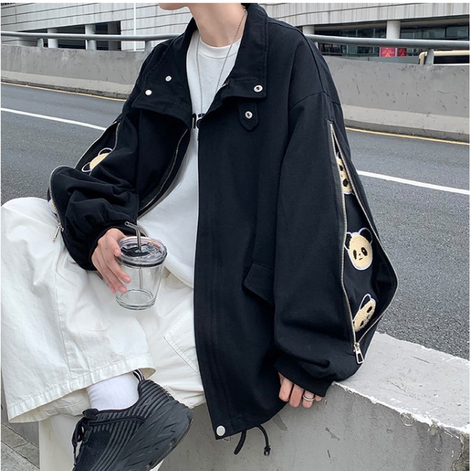 Áo bomber nam bigsize thời trang ulzzang hàn quốc, áo khoác nam bóng chày tay cách điệu gấu trúc đi chơi đi học unisex