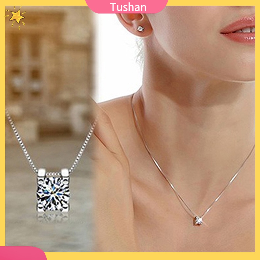 TUSH_Women Cubic Zirconia Pendant Silver Plated Drop for Necklace Chain Jewelry Gift