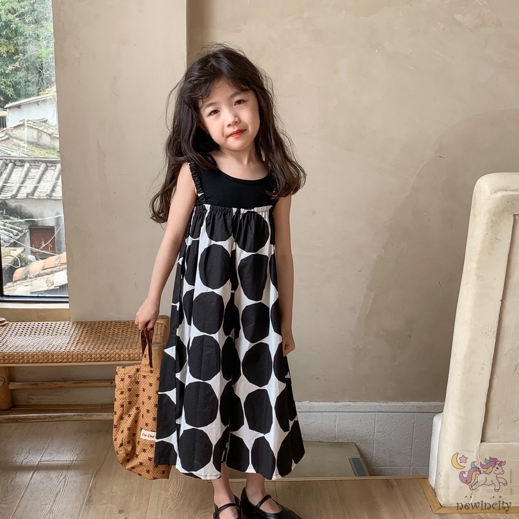 Áo liền quần Sát Nách Ống Rộng Họa Tiết Chấm Bi Thời Trang Mùa Hè Hàn Quốc Cho Bé Gái