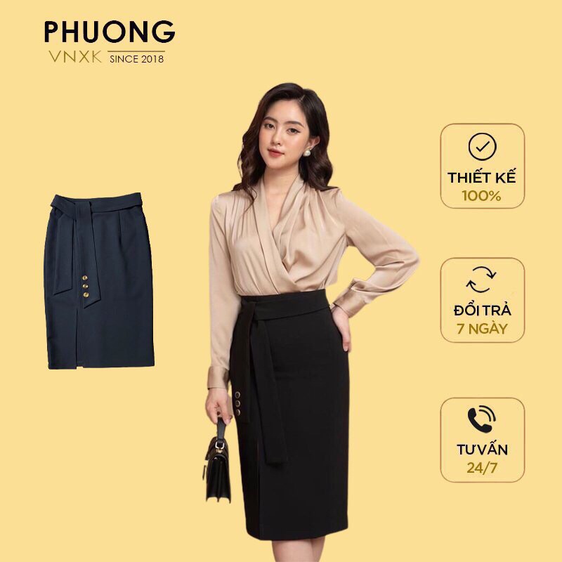 HÀNG MỚI__Chân váy công sở 2 lớp xẻ tà phía trước hàng VNXK đủ size chất Vintex Hàn siêu đẹp