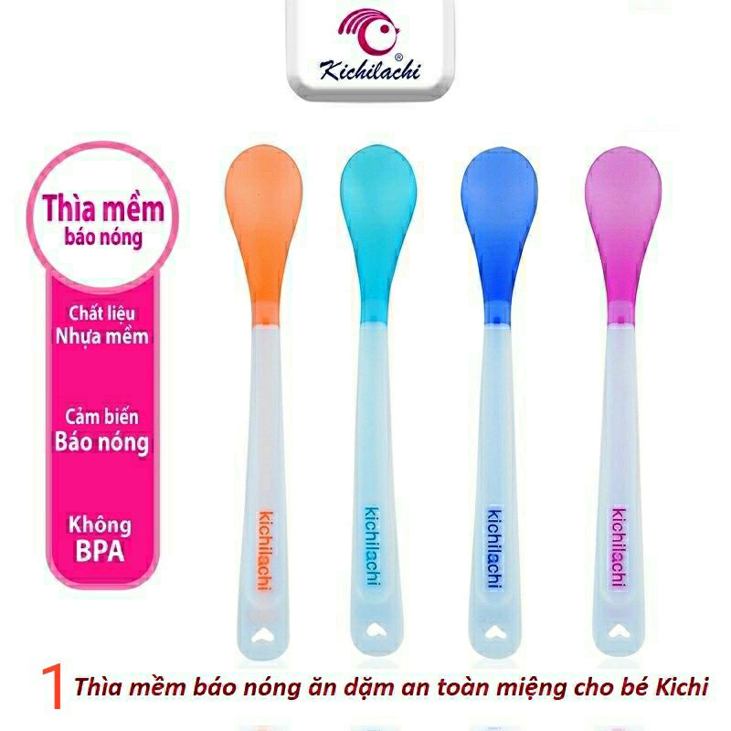 Tách vỉ - 1 Muỗng / Thìa mềm ăn dặm Kichi cảm ứng nhiệt an toàn miệng cho bé Kichilachi Kichi (Công nghệ Nhật)