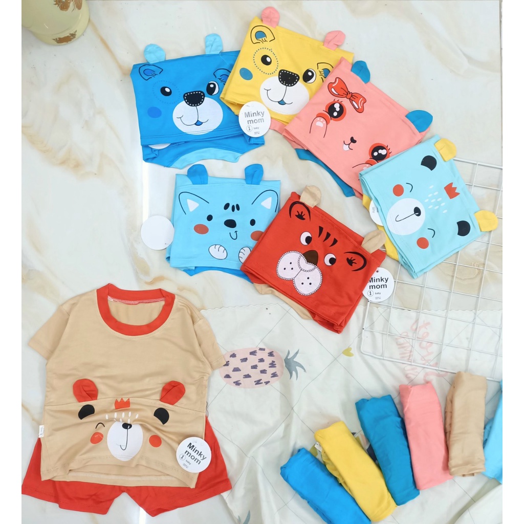 [A34 - Nhiều mẫu, siêu rẻ] Bộ Cộc Tay Thun Lạnh Hoạt Hình Minky Mom Chất Vải Mềm Mát Co Giãn 4 Chiều