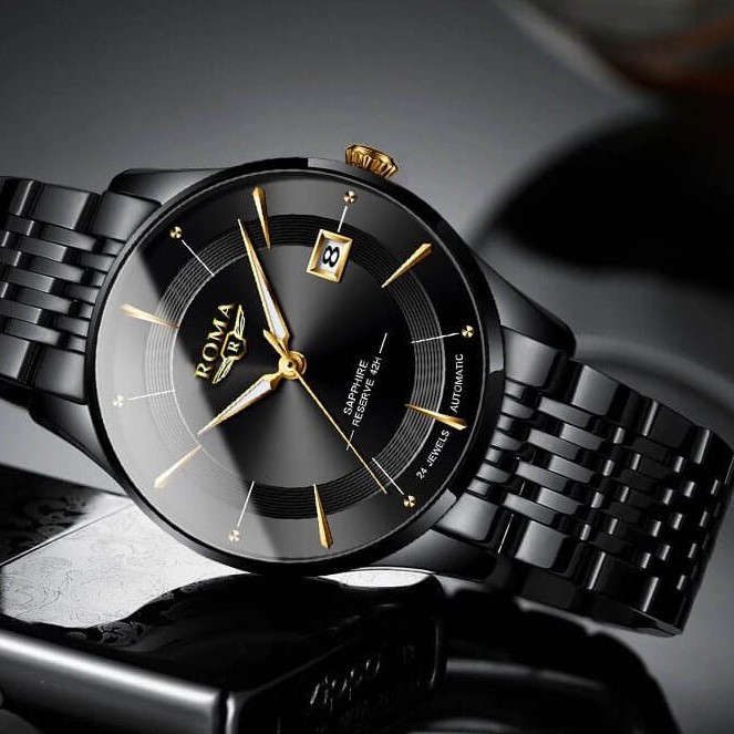 Đồng hồ nam ROMA kim cương đen sang trọng, máy Nhật dây thép siêu bền giá tốt [Ảnh Thật] | BigBuy360 - bigbuy360.vn