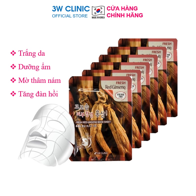 Combo 10 Túi Mặt nạ giấy nhâm sâm dưỡng trắng da dưỡng ẩm chiết xuất từ nhân sâm 3W Clinic Hàn Quốc 23mlx10