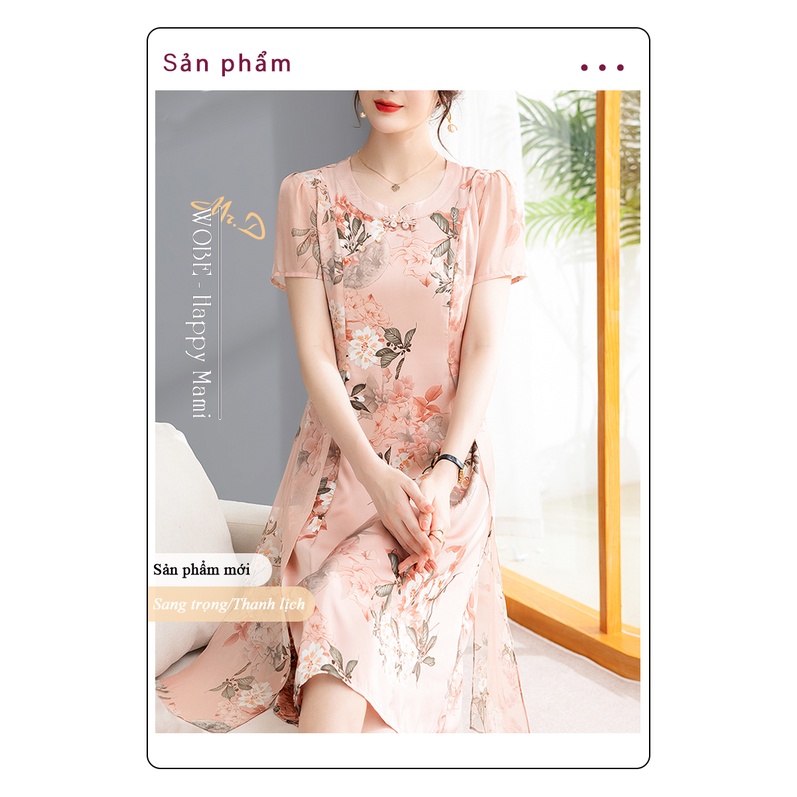 Đầm trung niên in hoa sang trong cho mẹ bigsize dự tiệc thiết kế dáng suông cao cấp P12 - WB WOMAN & BEAUTY