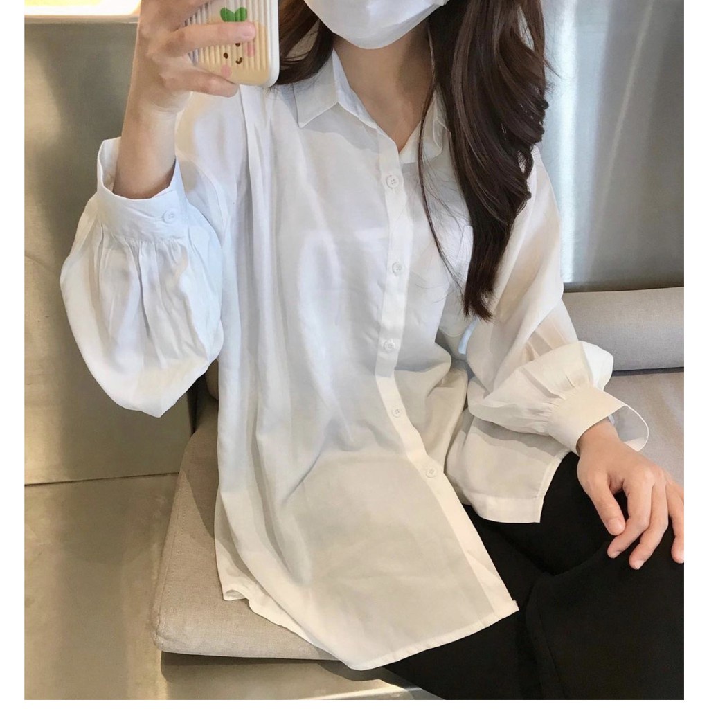 Áo sơ mi nữ dài tay phồng form rộng màu trắng siêu xinh | BigBuy360 - bigbuy360.vn