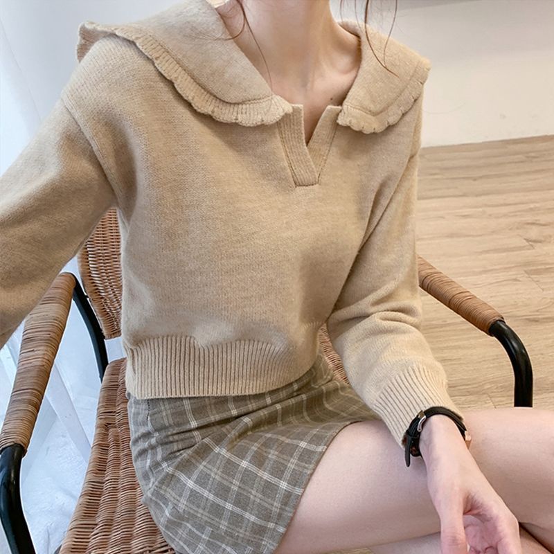 Áo Sweater Dệt Kim Tay Dài Cổ Búp Bê Màu Sắc Ngọt Ngào Phong Cách Vintage Thời Trang Mùa Thu Cho Nữ
