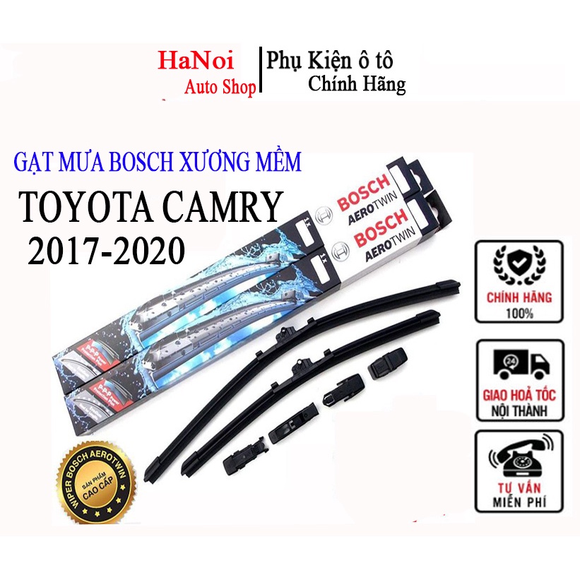 Gạt mưa ô tô Toyota Camry 2017 đến 2020 - Gạt mưa xương mềm Silicon BOSCH Aerofit cao cấp bộ 2 thanh kích thước 26*18