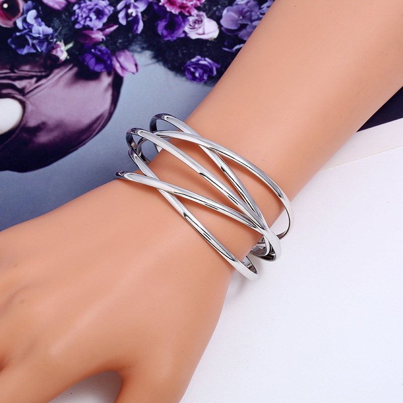 Vòng Đeo Tay Kim Loại Dạng Hở Họa Tiết Hình Học Phong Cách Vintage
