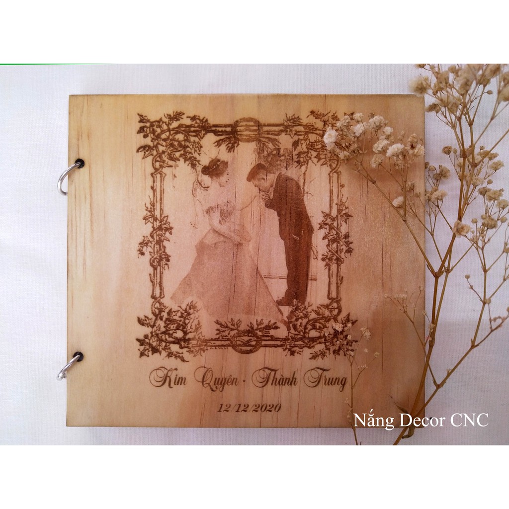 Wedding Guest Book - Sổ Ký Tên Đám Cưới Bằng Gỗ Vintage