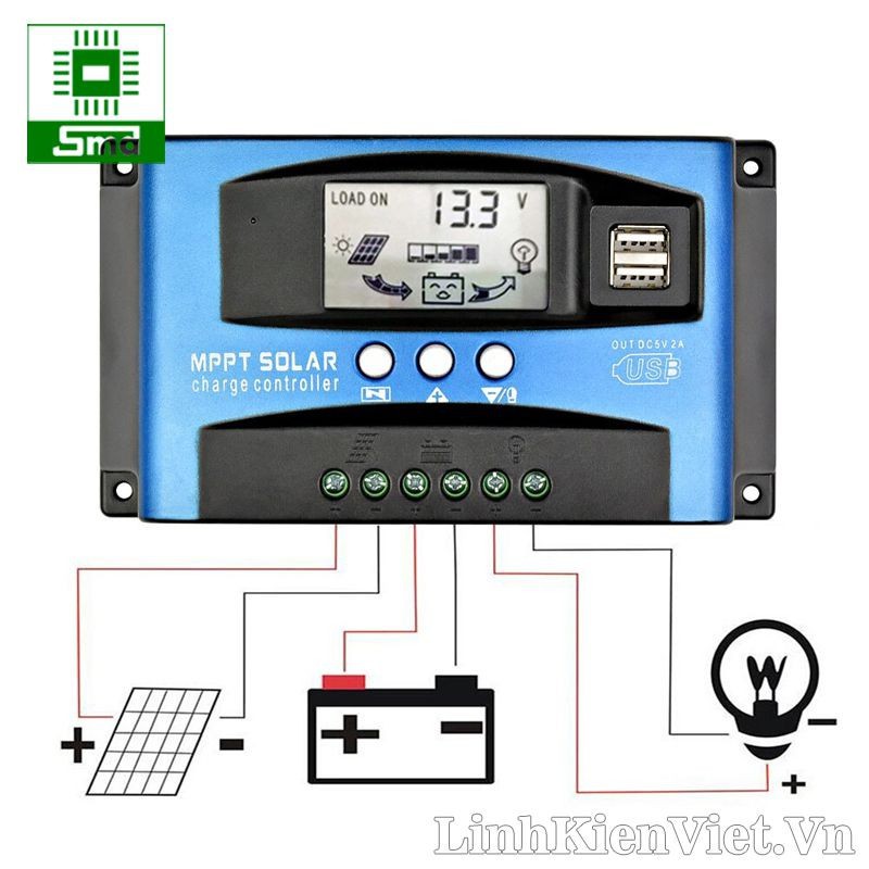 Module điều khiển sạc pin mặt trời 40A 12V/24V, MPPT 40A, USB