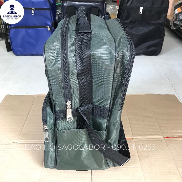 Túi đơn đựng đồ nghề dụng cụ vải dù dày lót nhựa cứng 40x30x20cm màu xanh rêu dành cho thợ điện lực EVN