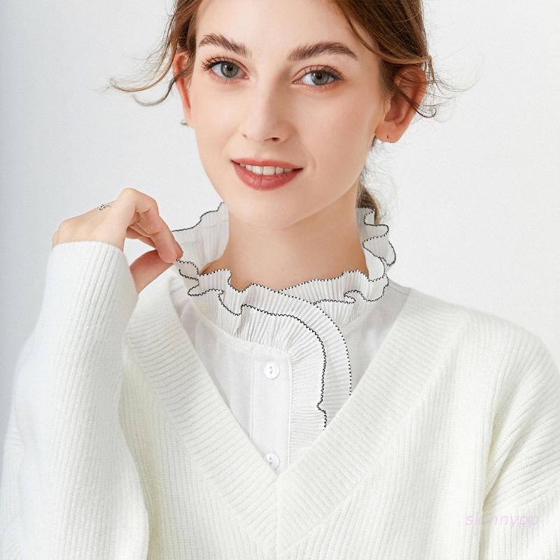 Áo sơ mi voan cổ đứng phối bèo nhún hai lớp phong cách vintage cho nữ