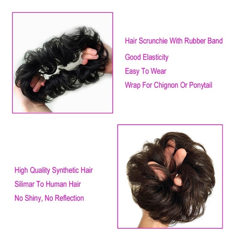 Búi tóc giả nối kiểu xoăn gợn sóng bằng sợi tổng hợp cho nữ