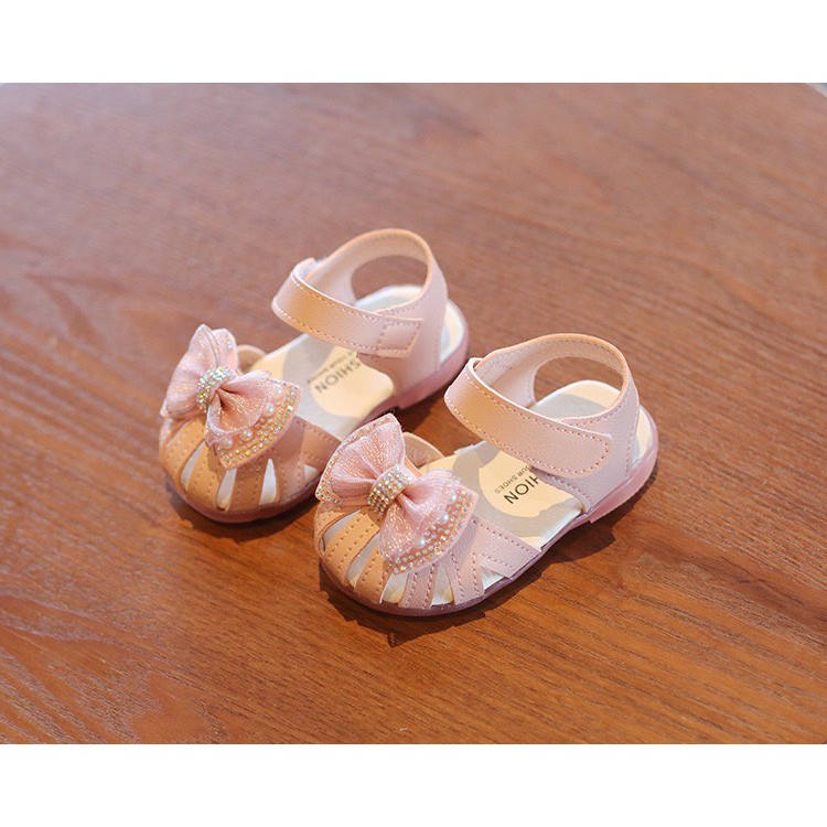 Dép sandal tập đi NƠ ĐÍNH ĐÁ lấp lánh siêu đẹp cho bé gái SDB2-4KIDS