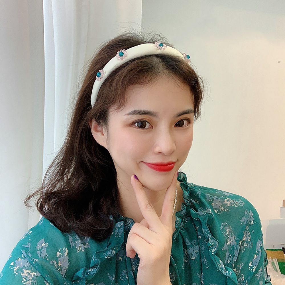 Băng Đô Cài Tóc rửa mặt Bằng Vải Màu Trơn Đính Hoa Ngọt Ngào Thời Trang Cho Nữ