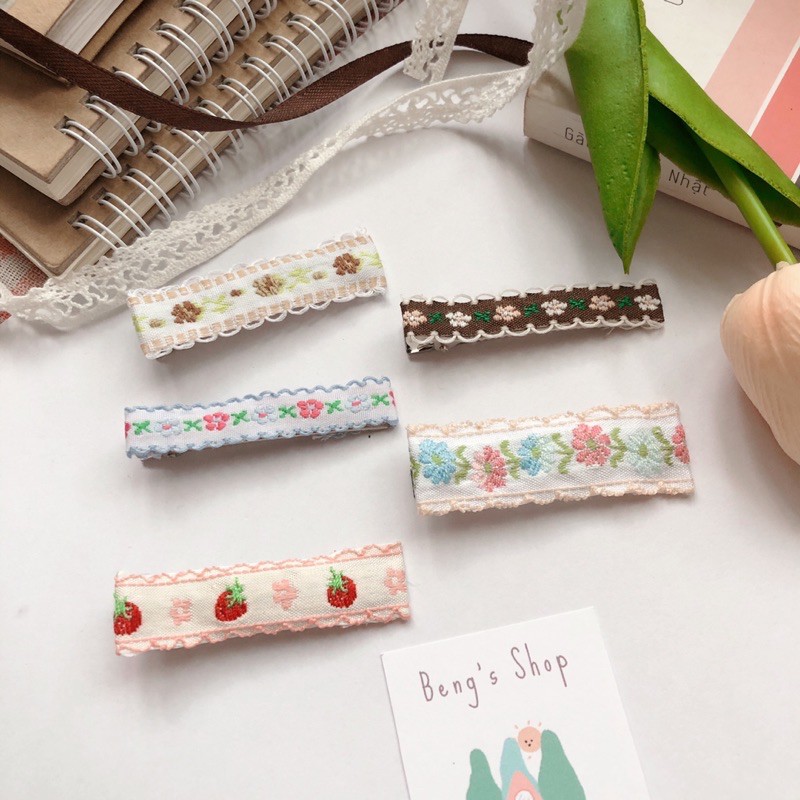 Kẹp tóc thêu hoa handmade🌷