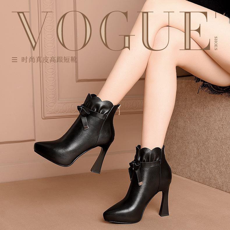 Giày Bốt Da Gót Vuông Thời Trang Thu Đông 2020 Cho Nữ