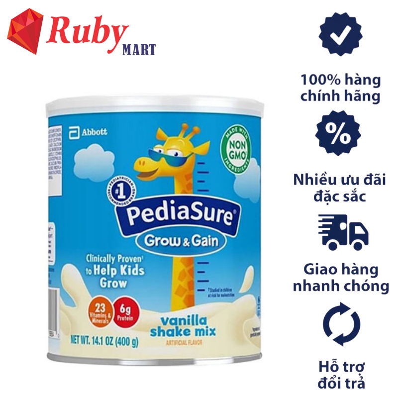 Sữa Bột  Pediasure Grow &amp; Gain Vị Vani 400g Mỹ Cho Bé Thấp Còi, Nhẹ Cân (Date T10/2022)