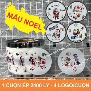 Màng dán nắp ly, màng ép ly trà sữa, cuộn màng dập cốc mẫu in sẵn Merry Chrismas ép được 2400 ly
