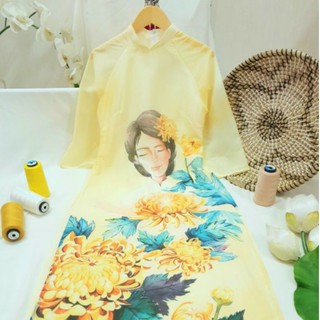 ÁO DÀI VINTAGE CÔ GÁI VÀNG, CHẤT LỤA MỀM CAO CẤP