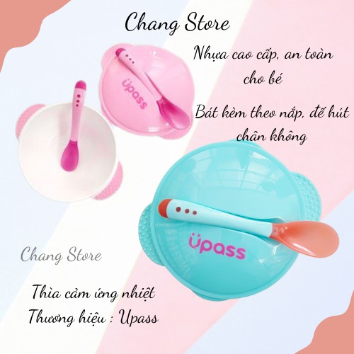 Bát Ăn Dặm Chống Đổ Đế Hút Chân Không Upass Kèm Thìa Cảm Ứng Nhiệt