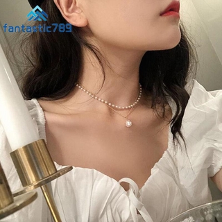 Dây Chuyền Choker Nhiều Lớp Đính Ngọc Trai giả Phong Cách Hàn Quốc Thời Trang Cho Nữ Fantastic789
