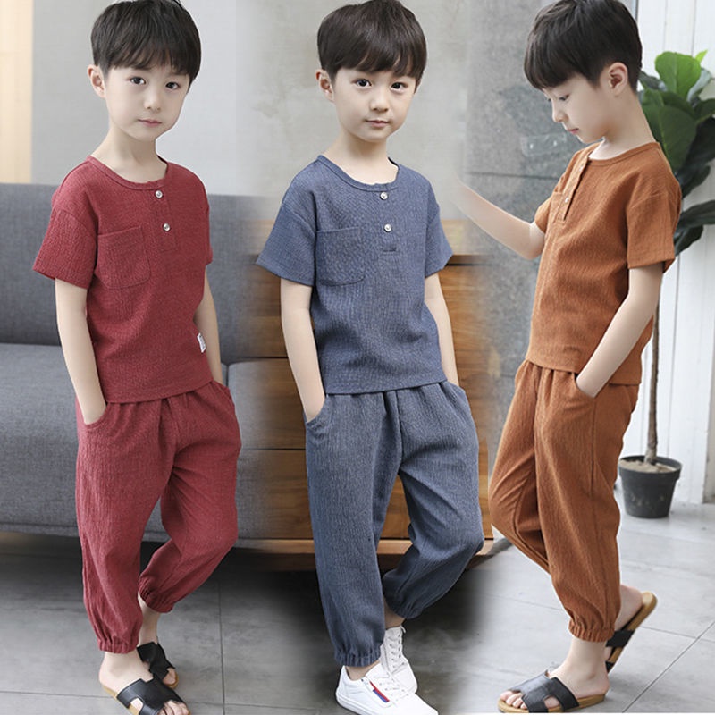 Bộ Áo Thun Tay Ngắn Kèm Quần Dài 7 Món Vải Cotton Mỏng Thời Trang Cho Bé Trai Từ 5-12 Tuổi Từ 8 9 Tuổi