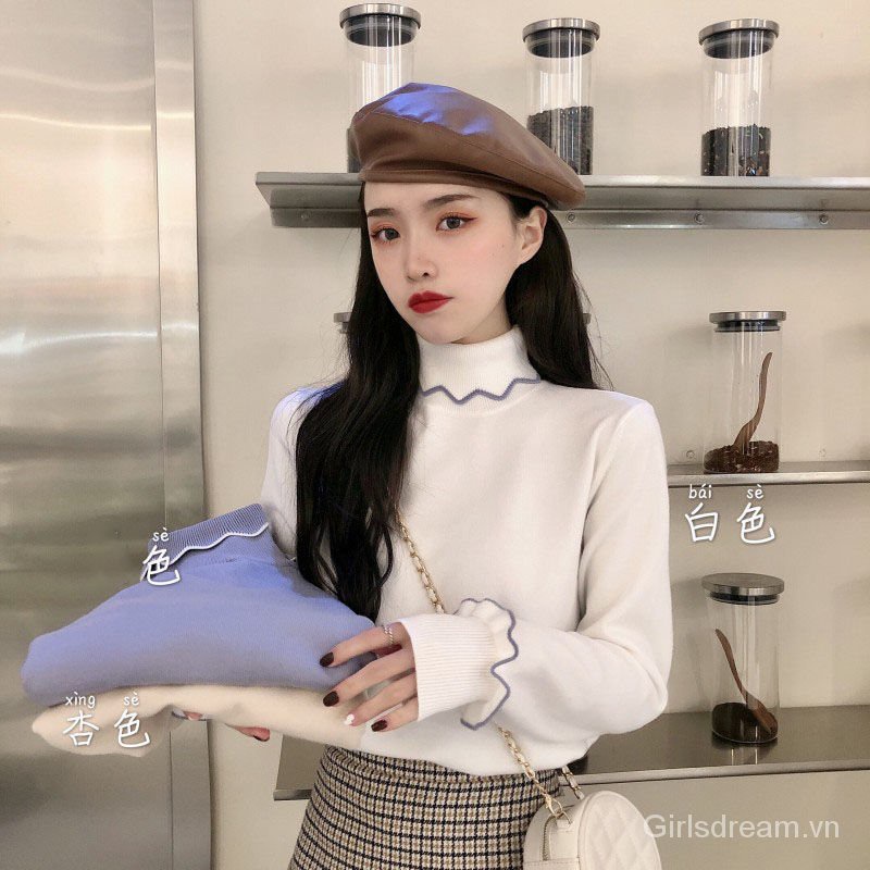 Áo Sweater Dệt Kim Cổ Lọ Phối Ren Kiểu Phương Tây Thời Trang Thu Đông 2020 Cho Nữ | BigBuy360 - bigbuy360.vn