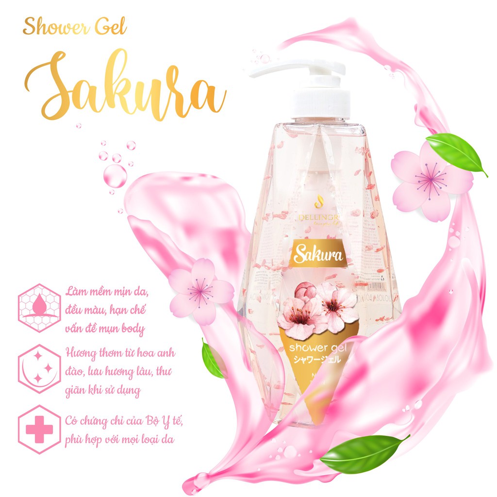 Sữa tắm hoa anh đào Sakura thơm mềm mịn quyến rũ 350ml