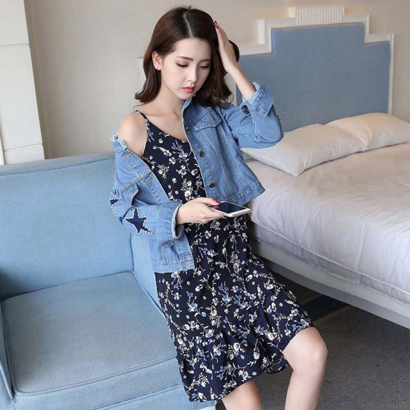 Đầm hai dây cổ chữ V hoạ tiết hoa thanh lịch vải chiffon nhẹ nhàng | BigBuy360 - bigbuy360.vn