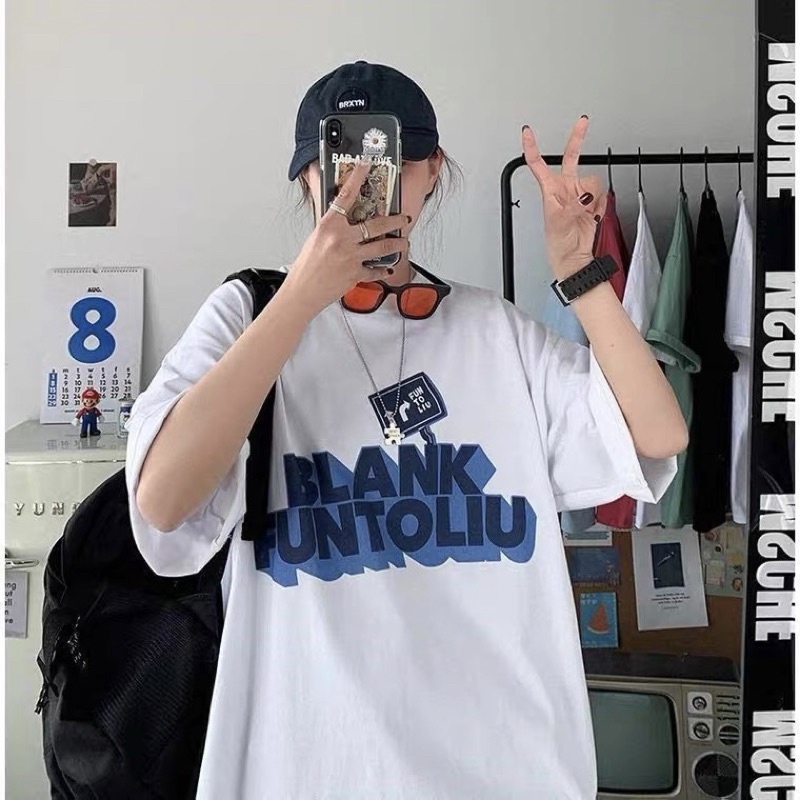 Áo thun tay lỡ nam nữ, áo phông unisex form rộng chất cotton in chữ BLANK
