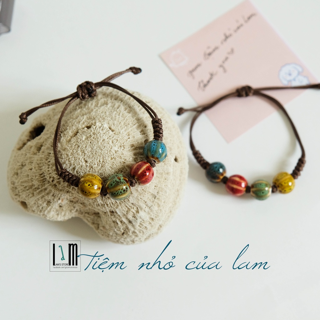 Vòng tay bằng gốm handmade , Lắc tay hạt gốm dễ thương