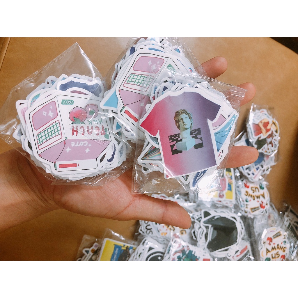 [Set 58 Cái] Sticker phong cách trìu tượng dán trang trí mũ bảo hiểm, vali, máy tính laptop - MP.030