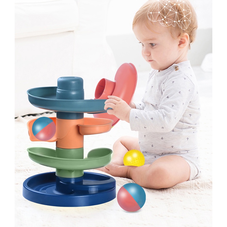 Thả bóng xoay tròn, đồ chơi cầu trượt thả bóng xoay tròn đồ chơi vận động cho bé