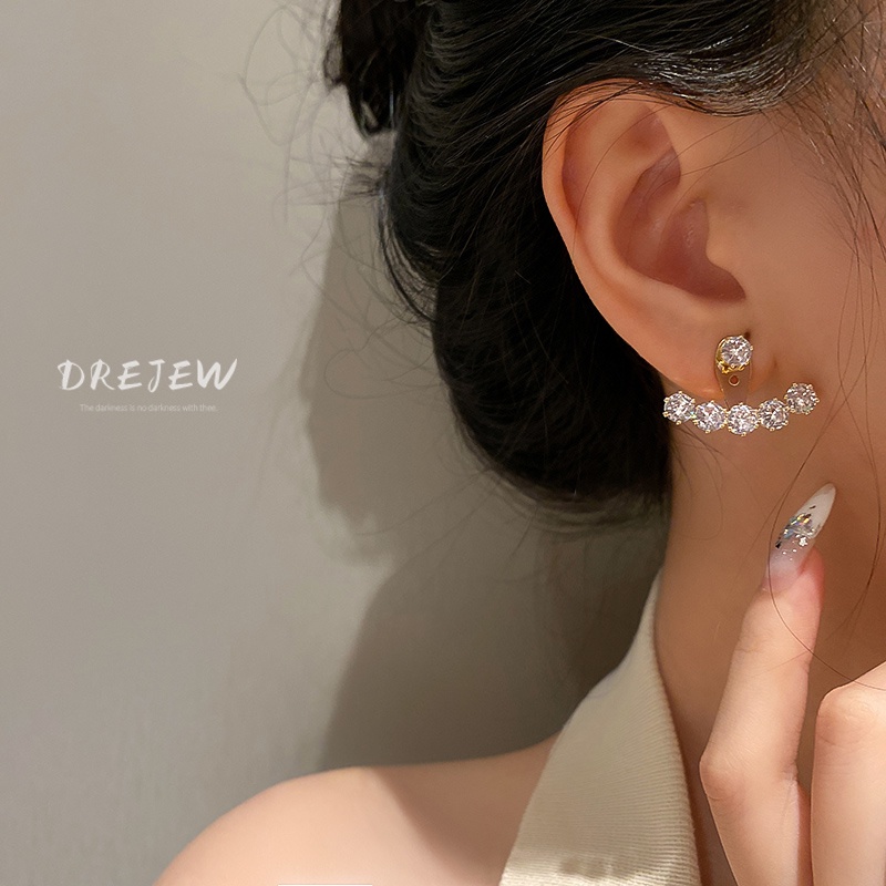 DREJEW Khuyên tai bạc 925 đính đá kim cương nhân tạo phong cách Hàn Quốc thời trang độc đáo